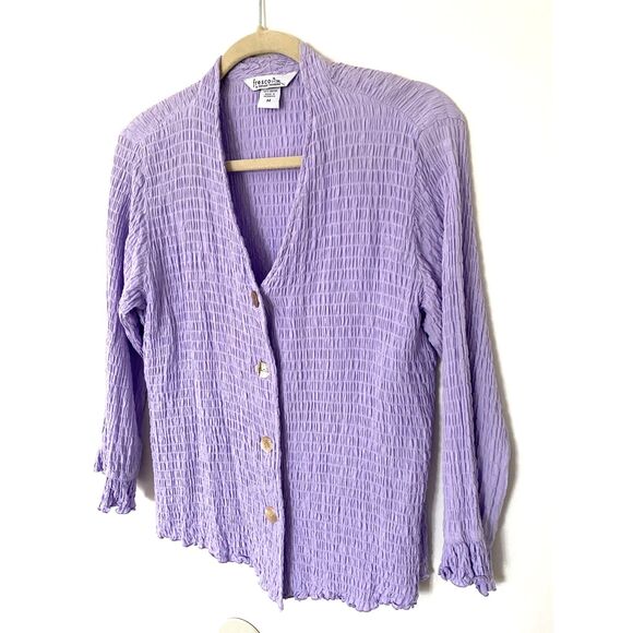 Fresco by Nomadic Traders Lavender Mother of Pearl Buttons Top Blouse Sz M - Picture 4 of 6